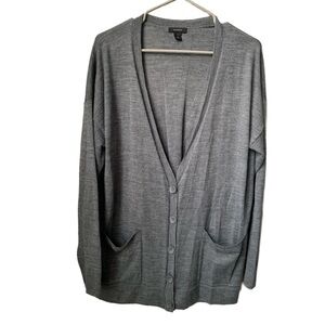 HALOGEN Women’s Gray Heather V-neck Button-down Merino Wool Blend Cardigan